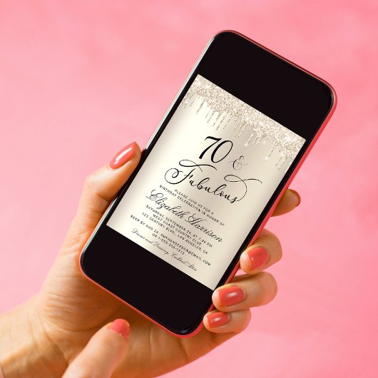 70素晴らしい金ゴールドグリッター70th誕生日パーティー 招待状