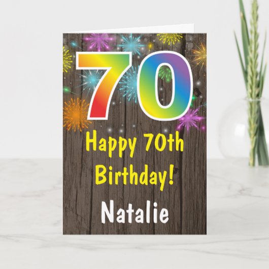 70素朴誕生日レインボーカラフル花火 カード (正面)