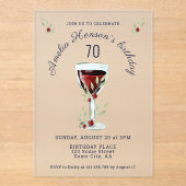 70素朴誕生日レッドワイングラス誕生日 アクリル招待状 (正面)