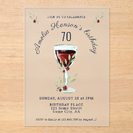 70素朴誕生日レッドワイングラス誕生日 アクリル招待状