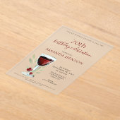 70素朴誕生日レッドワインサプライズ誕生日 アクリル招待状 (レイダウン)