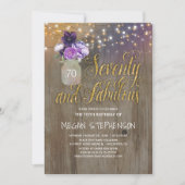 70素朴誕生日 – パープルフラワーズメイソンジャー金ゴールド 招待状 (正面)