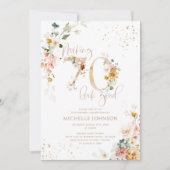 70見栄えのよいピンクの金ゴールド植物学誕生日 招待状 (正面)