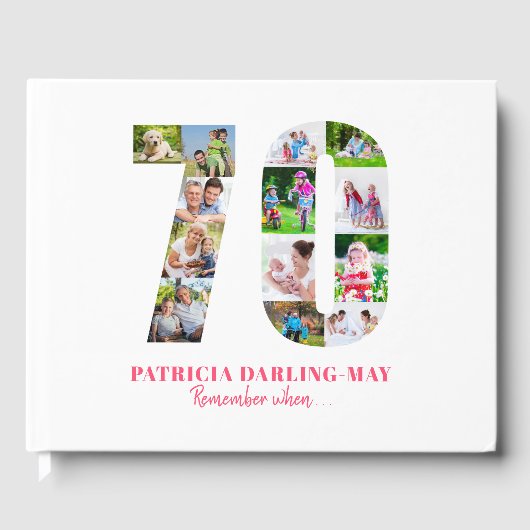 70誕生日いつ…ピンク色のコラージュ ゲストブック (正面)