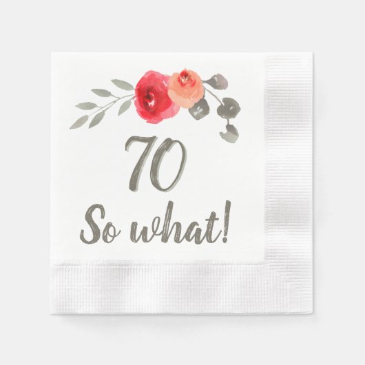 70誕生日おもしろいことわざ水彩フローラ女性 縁ありカクテルナプキン (正面)