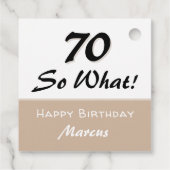 70誕生日おもしろい引用文ベージュモダン フェイバータグ (裏面)