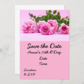 70誕生日でピンクのバラがピンク色の背景に 招待状 (正面/裏面)