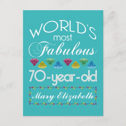 70誕生日で最も素晴らしいカラフル宝石ターコイズ ポストカード (正面)