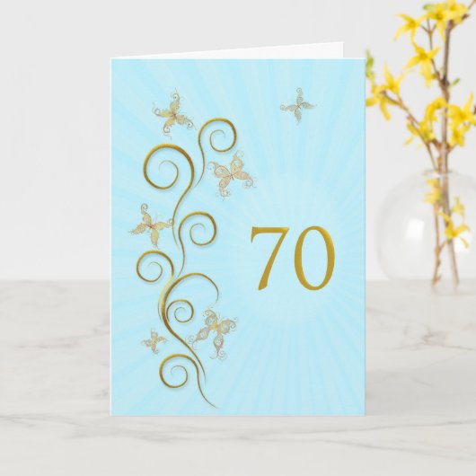 70誕生日と金蝶 カード (黄色い花)