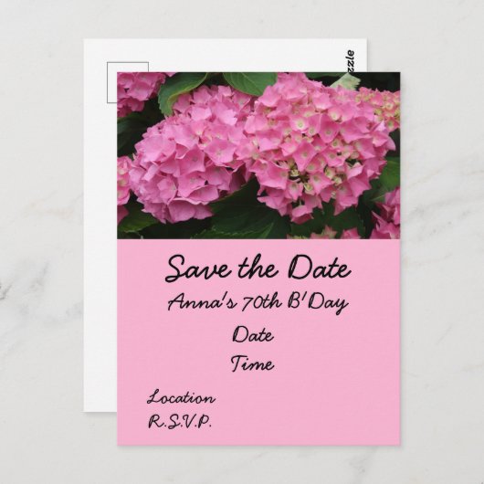 70誕生日にピンクのあじさいが咲く ポストカード (正面/裏面)
