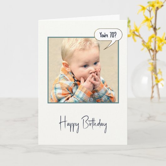 70誕生日に驚いた少年 カード (黄色い花)