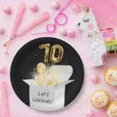 70誕生日の金ゴールドバルーン（白） ペーパープレート (パーティー)