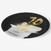 70誕生日の金ゴールドバルーン（白） ペーパープレート (アングル)