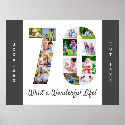 70誕生日の70番目の図形の写真コラージュ ポスター (正面)