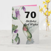 70誕生日は最高のハチドリの花を願う カード (黄色い花)