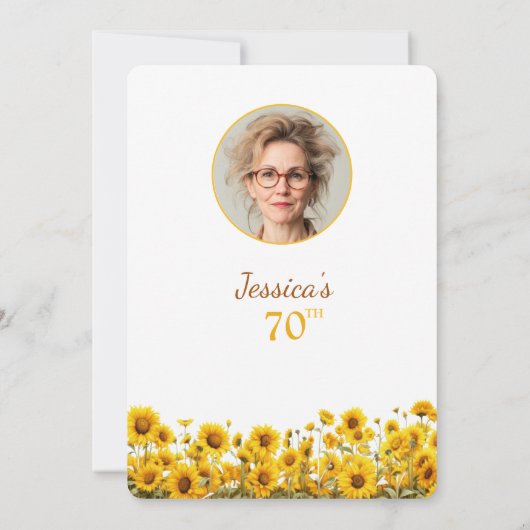 70誕生日ひまわり素朴フローラ写真 招待状 (裏面)