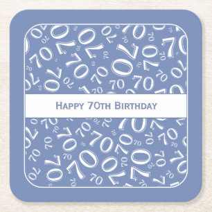 「70誕生日めでたい」青/白 スクエアペーパーコースター