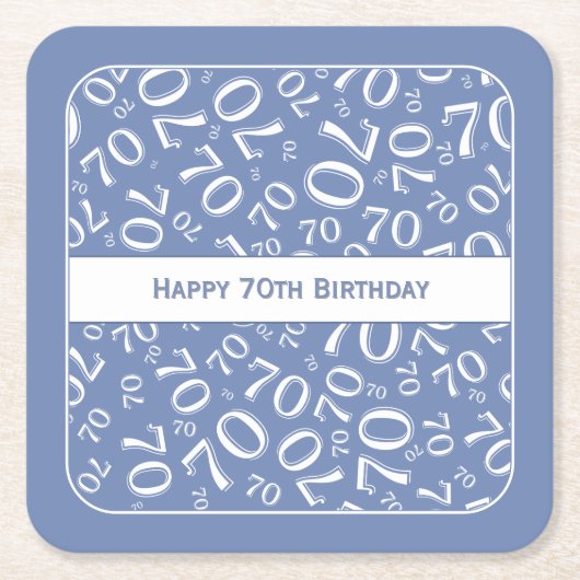 「70誕生日めでたい」青/白 スクエアペーパーコースター (正面)