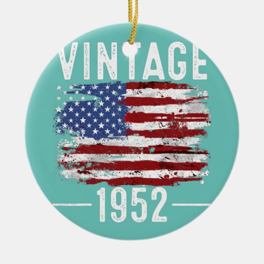 70誕生日アメリカ国旗ヴィンテージアメリカ国旗1952 セラミックオーナメント (正面)