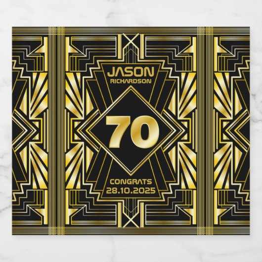 70誕生日アールデコ金ゴールドブラック素晴らしギャツビー ビールラベル (シングルラベル)