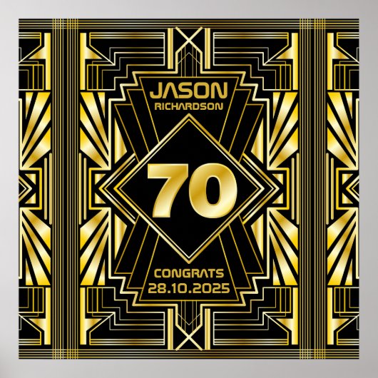 70誕生日アールデコ金ゴールドブラック素晴らしギャツビー ポスター (正面)