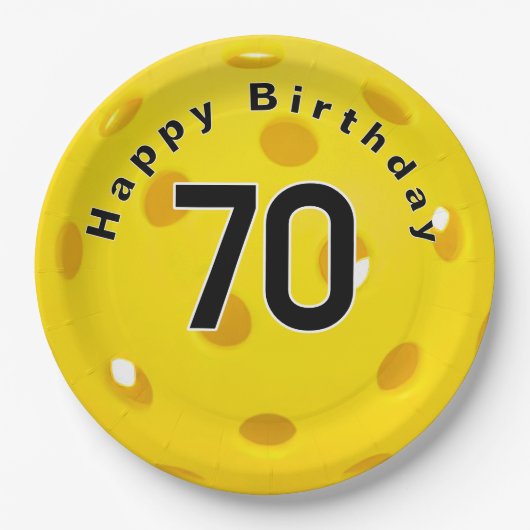 70誕生日イエローピックボール ペーパープレート (正面)
