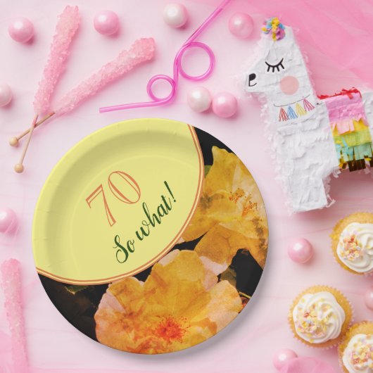 70誕生日イエローローズ感動的フローラ ペーパープレート (パーティー)