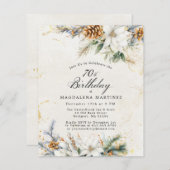 70誕生日ウィンターホワイトフローラ招待状 (正面/裏面)