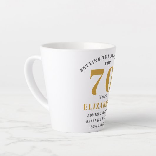 70誕生日エレガントシックテンプレート名&メッセージ カフェラテマグ (左アングル)