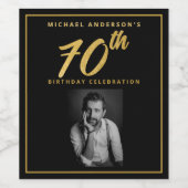 70誕生日エレガントフォトブラック金ゴールドワインラベル ワインラベル (シングルラベル)