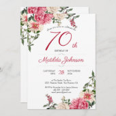 70誕生日エレガントフローラピンクレッドカスタムパーティー 招待状 (正面/裏面)