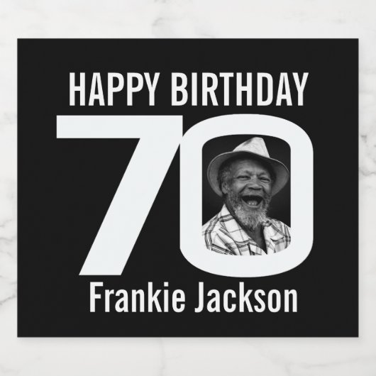 70誕生日カスタム写真名白黒 ビールラベル (シングルラベル)