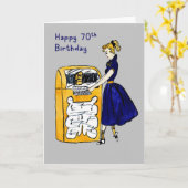 70誕生日カードレトロジュークボックス&レディ カード (黄色い花)