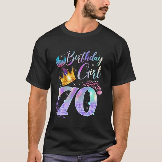 70誕生日ガールかわいいマーメイド70歳F Tシャツ (正面)