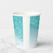 70誕生日クラシーフォールディングティール（緑がかった色）ブルーグリッター 紙コップ (左)