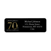 70誕生日クラスブラック無地の金ゴールド文字アドレス ラベル (正面)