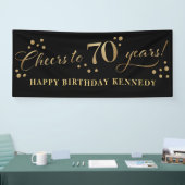 70誕生日グリッターブラックと金ゴールド 横断幕 (トレードショー)
