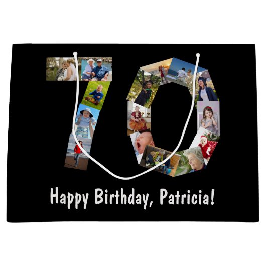 70誕生日コラージュ15枚写真番号70ページ ラージペーパーバッグ (正面)