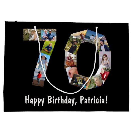 70誕生日コラージュ15枚写真番号70ページ ラージペーパーバッグ (裏面)