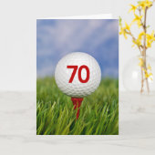 70誕生日ゴルフボールオンレッドティー カード (黄色い花)