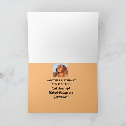 70誕生日ゴールデンリトリエバーおもしろいかわいい カード (内部)