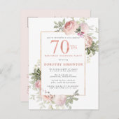 70誕生日サプライズパーティーピンクローズフローラ インビテーションポストカード (正面/裏面)