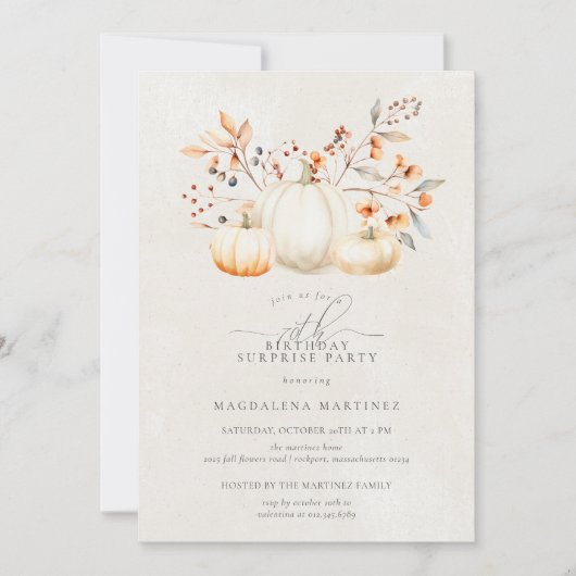 70誕生日サプライズパーティーホワイトパンプキン秋 招待状 (正面)