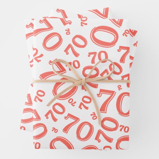 70誕生日サンゴと白の番号模様70ラップ ラッピングペーパーシート (インサイチュ)