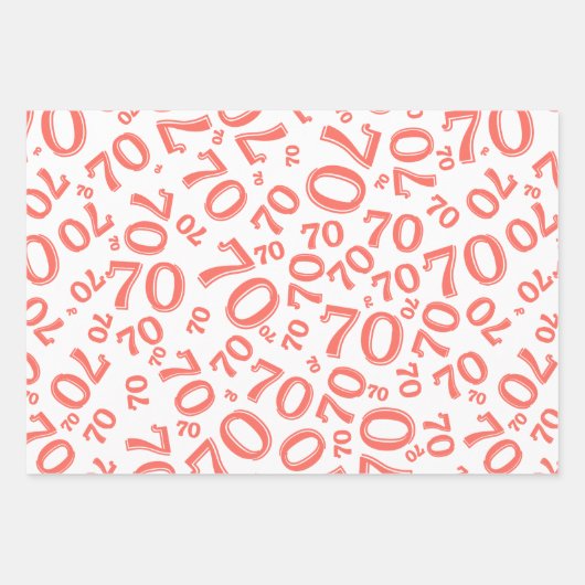 70誕生日サンゴと白の番号模様70ラップ ラッピングペーパーシート (正面)
