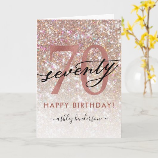 70誕生日シックグリッターカーグラデーションド カード (黄色い花)