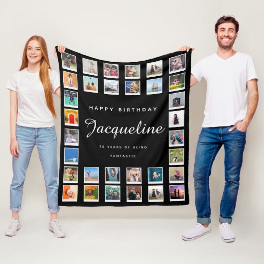 70誕生日シックモダンフォトコラージブラック フリースブランケット (インサイチュ)