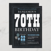 70誕生日シャルボードブルーバルーンシ素朴ック 招待状 (正面/裏面)