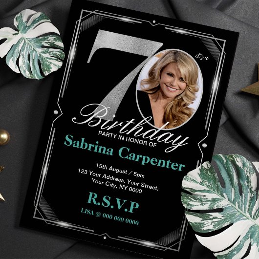 70誕生日シルバーとブラック招待状 招待状