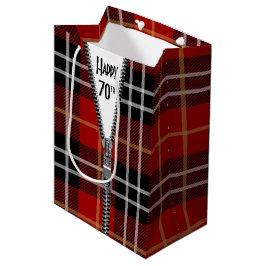 70誕生日ジッパーオンタータンチェックPlaid ミディアムペーパーバッグ